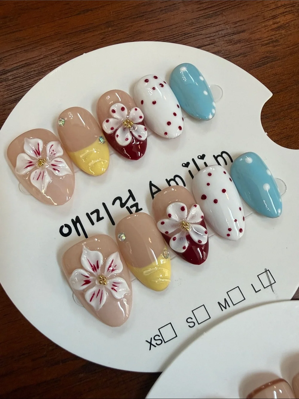 Neutral Floral 3D Press-On Nail Set - bundle of two! Short almond style - Large